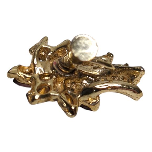 Vintage Purple Clear Rhinestone Gold Tone Floral Clip On Screw Back Earrings - Picture 5 of 7